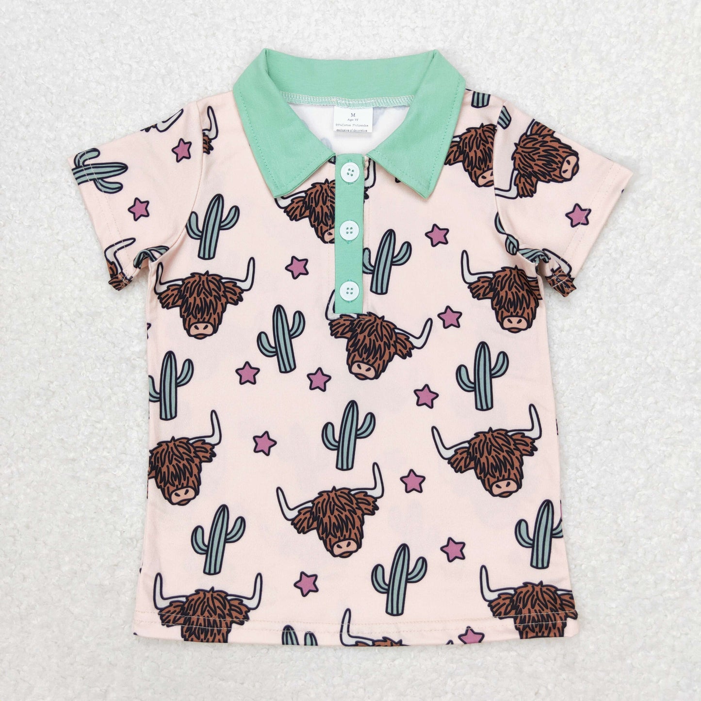 Sibling Baby Boys Short Sleeve Buttons Horse Rodeos Cows Western Polo Shirts Top