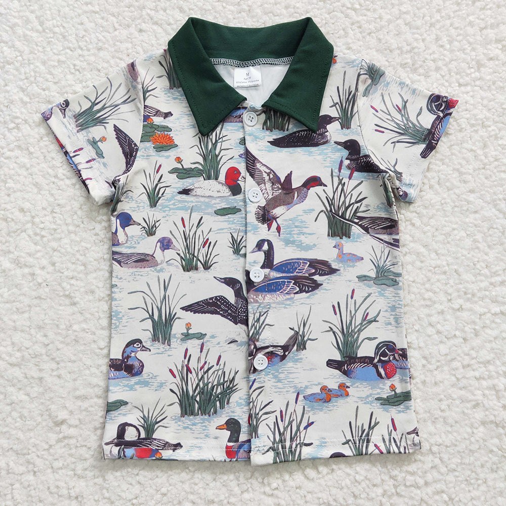 Sibling Baby Boys Camo Ducks Button Up Summer Shirts
