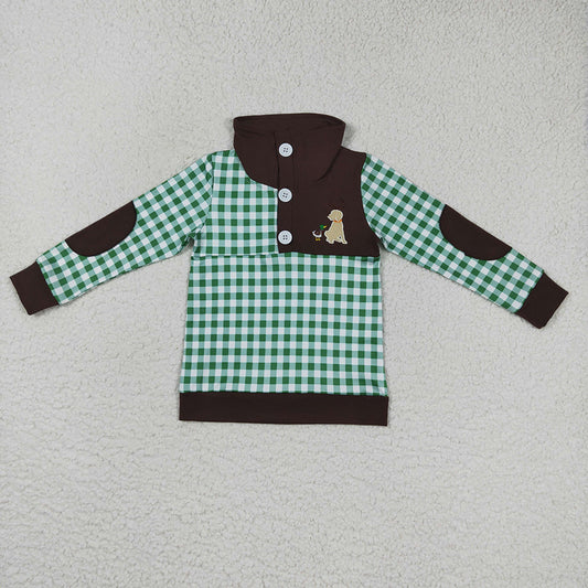 Sibling Girls Baby Boys Hunting Green Checkered Pullover Tee Shirt Tops