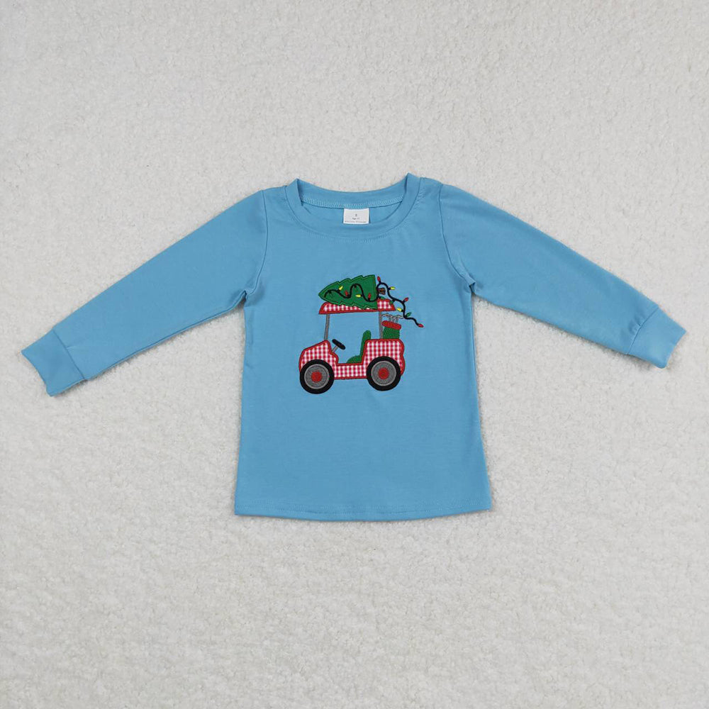 Sibling Boys Girls Christmas Tractor Blue Shirts Dresses