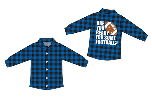 Baby Boys Football Blue Plaid Long Sleeve Buttons Shirts preorder