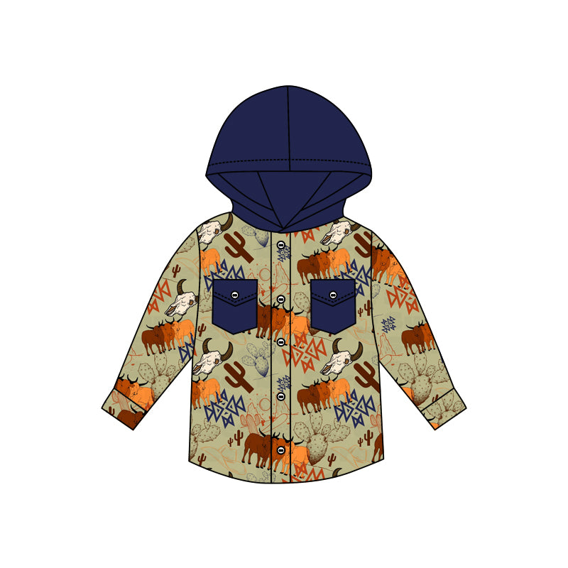 Baby Boys Cow Cactus Pockets Western Hooded Long Sleeve Tops preorder