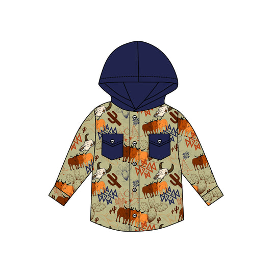 Baby Boys Cow Cactus Pockets Western Hooded Long Sleeve Tops preorder