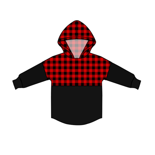 Baby Boys Girls Long Sleeve Hooded Red Black Checkered Tee Shirts Tops Preorder