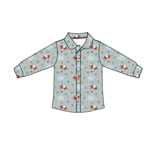 Baby Boys Long Sleeve Western Cows Buttons Shirts Tops Preorder