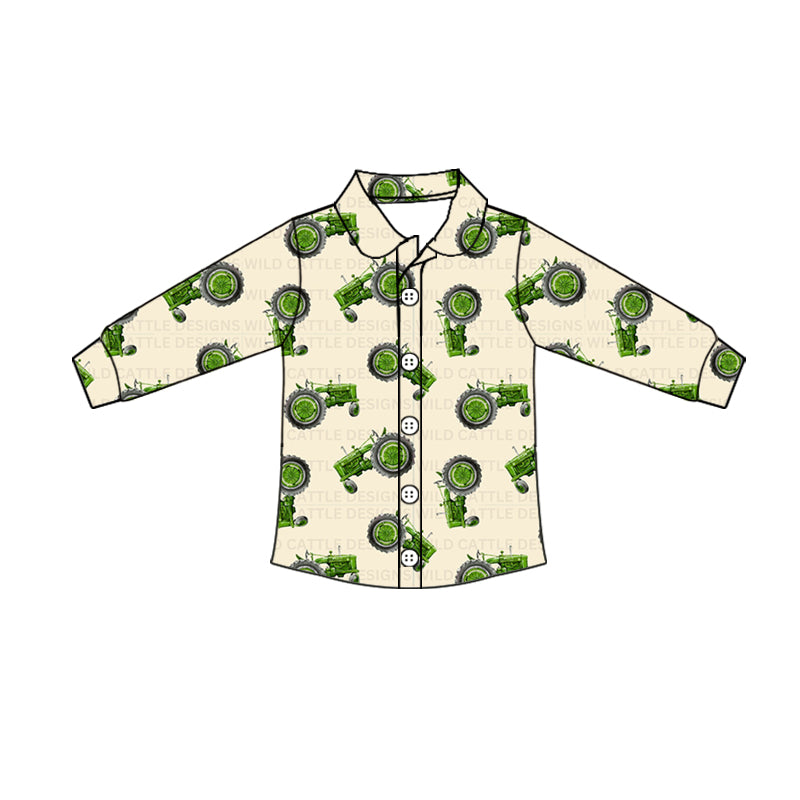 Baby Boys Green Tractors Farm Zip Tops Pullovers preorder