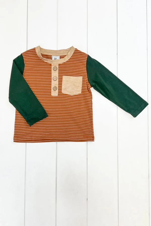 Baby Boys Fall Stripes Pockets Long Sleeve Tee Shirts Tops preorder