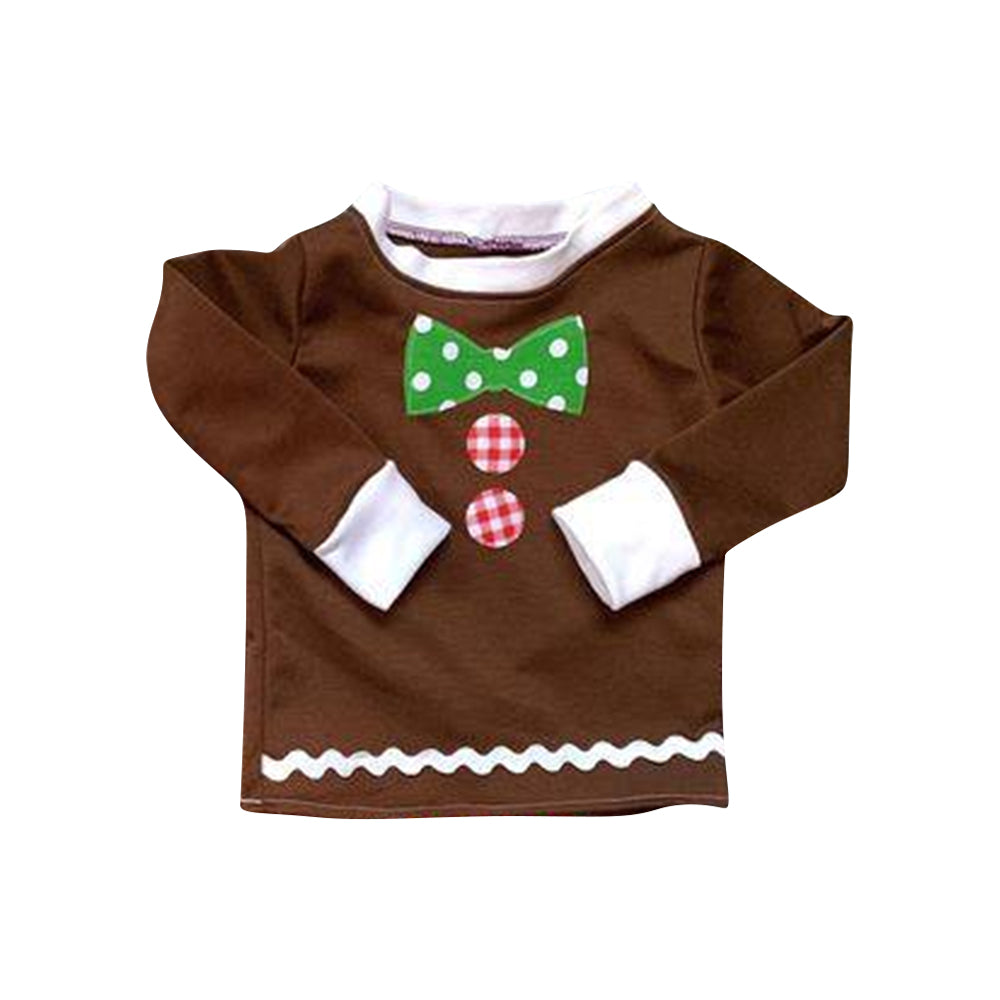 Baby Girls Christmas Gingerbread Brown Long Sleeve Tee Shirts preorder