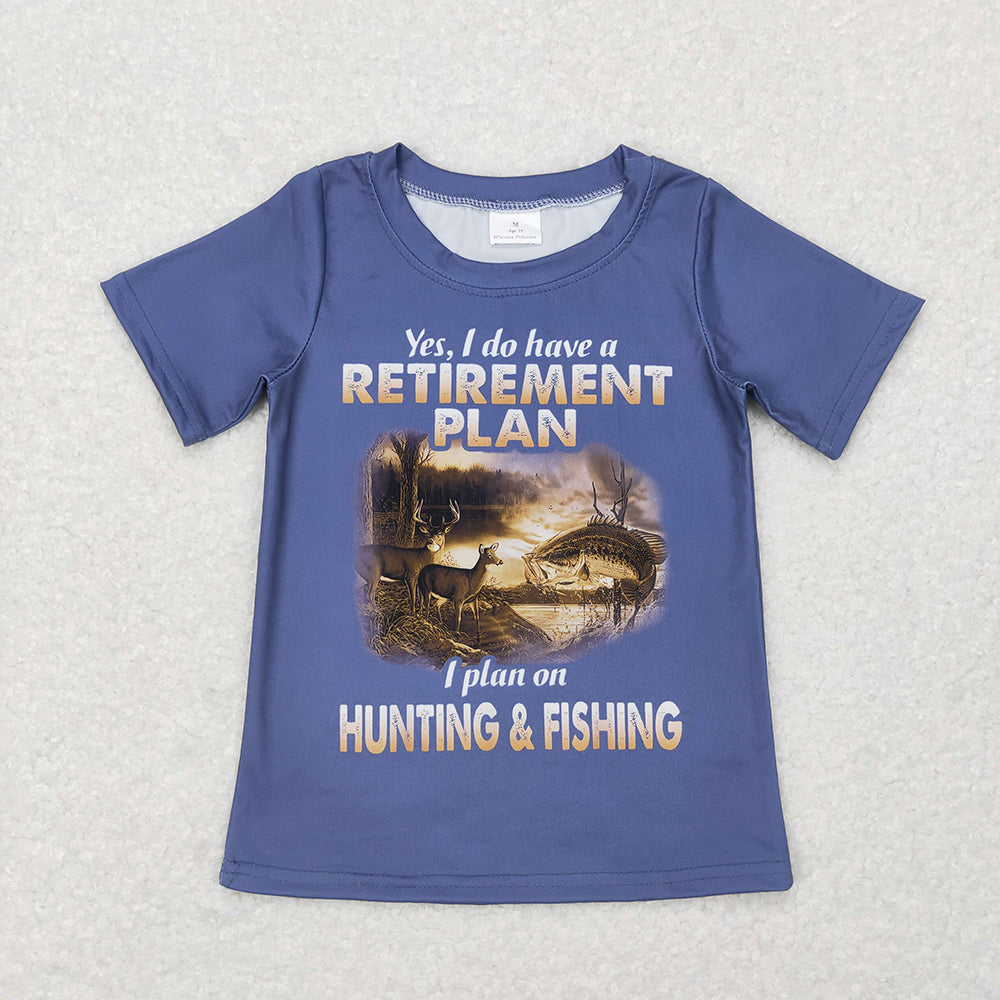 Baby Boys Retierment Plan Blue Hunting Fishing Short Sleeve Tee Shirts Tops