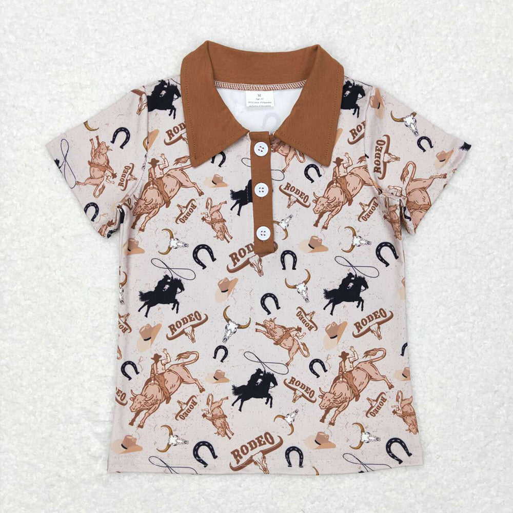 Sibling Baby Boys Western Horse Rodeos Cowboy Half Button Short Sleeves Polo Shirts Top