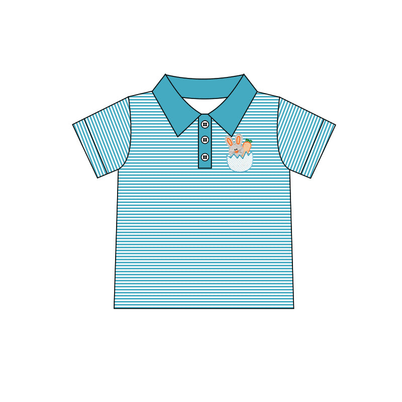 Baby Boys Rabbit Easter Blue Stripes Eggs Short Sleeve Pullovers Shirts Tops preorder