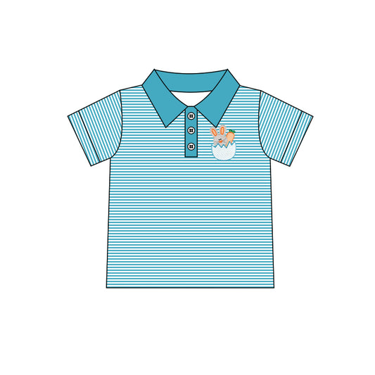 Baby Boys Rabbit Easter Blue Stripes Eggs Short Sleeve Pullovers Shirts Tops preorder