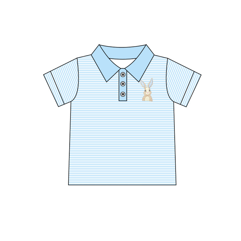 Baby Boys Rabbit Easter Blue Stripes Short Sleeve Pullovers Shirts Tops preorder