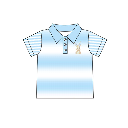 Baby Boys Rabbit Easter Blue Stripes Short Sleeve Pullovers Shirts Tops preorder