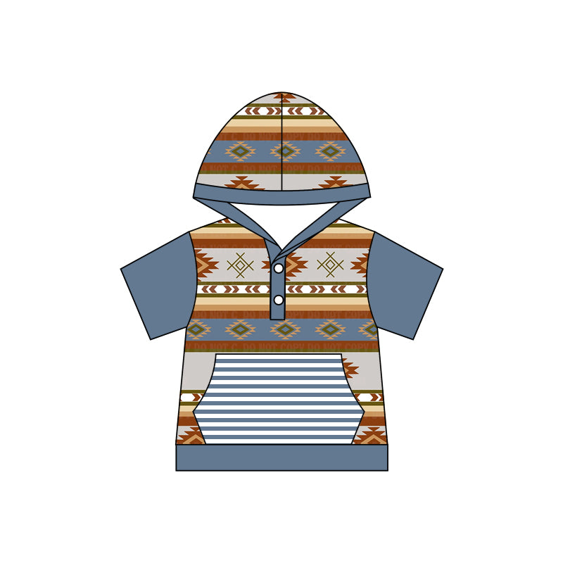 Baby Boys Western Aztec Hooded Short Sleeve Shirts Tops preorder