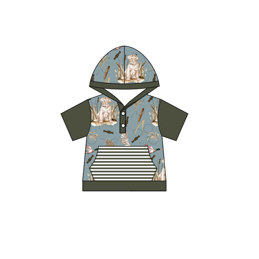 Baby Kids Hunting Duck Dog Buttons Short Sleeve Hooded Tops preorder