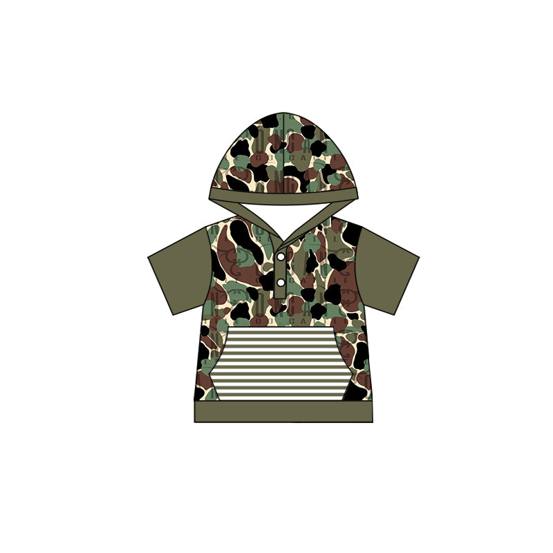 Baby Kids Camo Buttons Pocket Short Sleeve Hooded Tops preorder