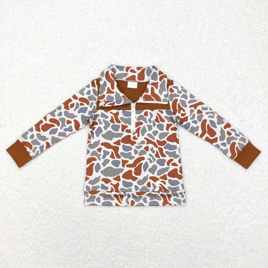 Sibling Baby Boys Brown Camo Rompers Pullovers Tops