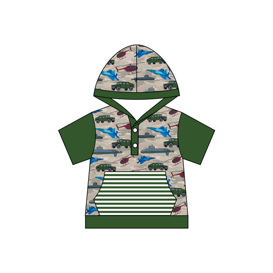 Baby Boys Short Sleeve Army Cars Hooded Tee Shirt Tops preorder