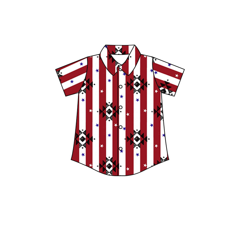 Baby Boys Red Stripes Aztec Short Sleeve Shirts Tops Preorder