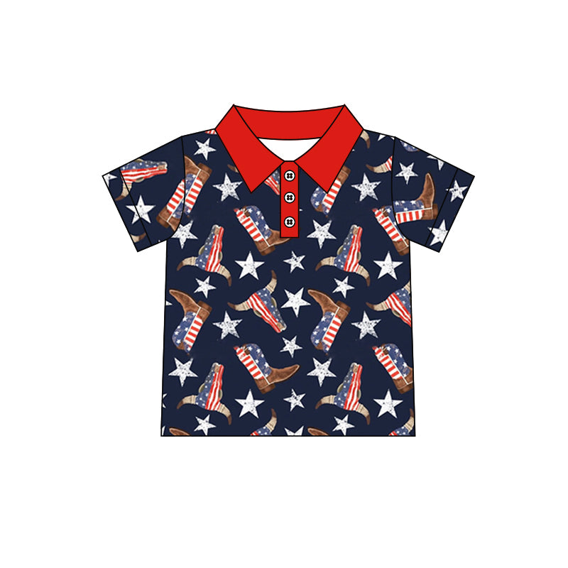 Baby Boys 4th Of July Cows Stars Buttons Pullovers Tops Preorder