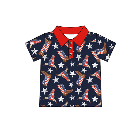 Baby Boys 4th Of July Cows Stars Buttons Pullovers Tops Preorder