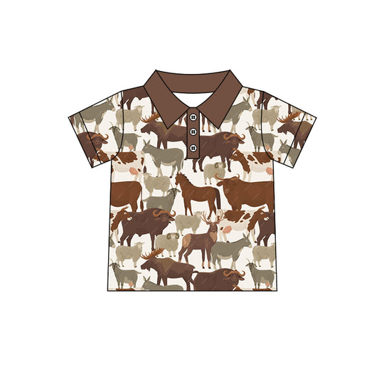 Baby Boys Western Cows Summer Short Sleeve Buttons Tee Shirts Tops Preorder