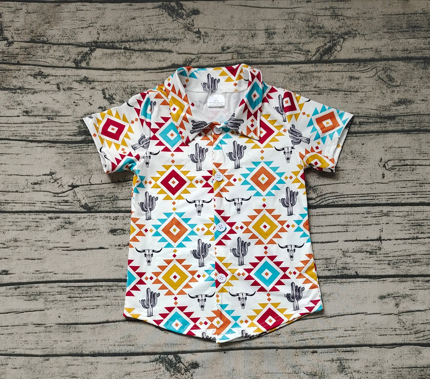 Baby Boys Aztec Cow Skull Cactus Short Sleeve Buttons Tee Shirts Tops