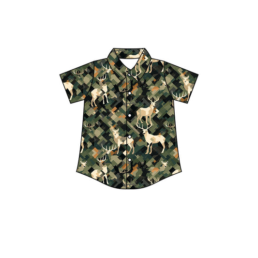 Baby Boys Deer Camo Short Sleeve Buttons Tee Shirts Tops Preorder