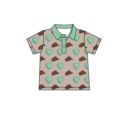 Baby Boys Heart Hats Buttons Short Sleeve Tee Shirts Preorder