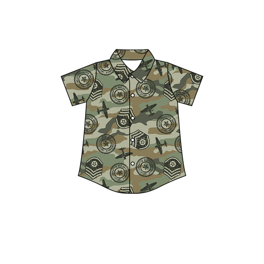 Baby Boys Camo Green Plane Green Buttons Tee Shirts Tops Preorder