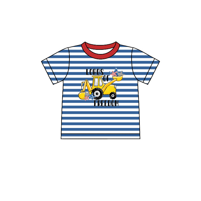 Baby Boys Blue Stripes Loads Of Freedom Tractor Short Sleeve Tee Shirts Preorder