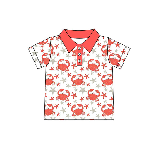 Baby Boys Crab Summer Stars Buttons Short Sleeve Tee Shirts Preorder