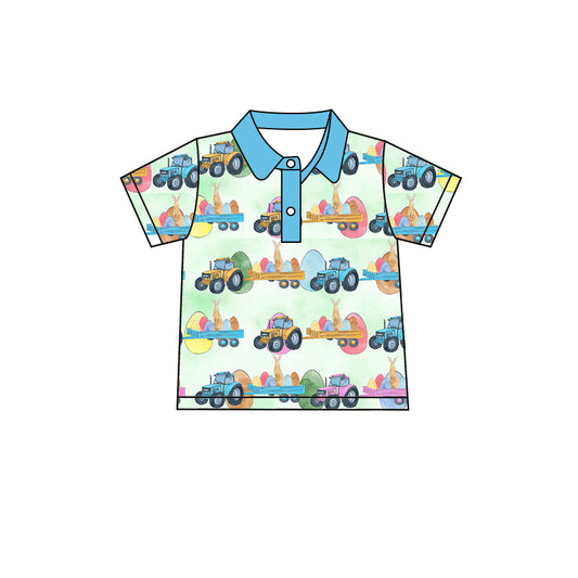 Baby Boys Eggs Easter Buttons Tractor Short Sleeve Tee Shirts Preorder