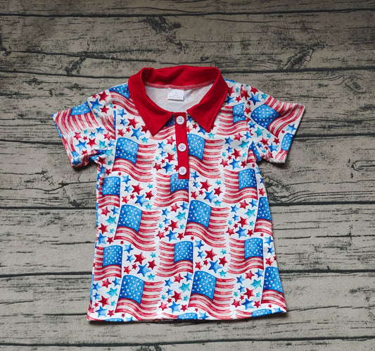 Baby Boys 4th Of July Flags Stars Buttons Short Sleeve Tee Shirts Preorder