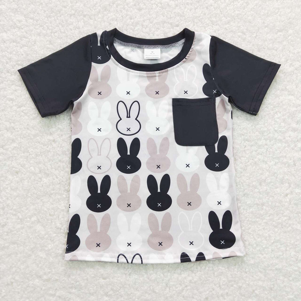 Sibling Baby Boys Easter Black Rabbits Short Sleeve Rompers Shirts Suits