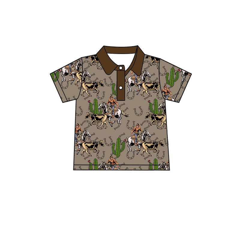 Baby Boys Rodeo Cactus Shirt Summer Buttons Tee Pullover Tops preorder