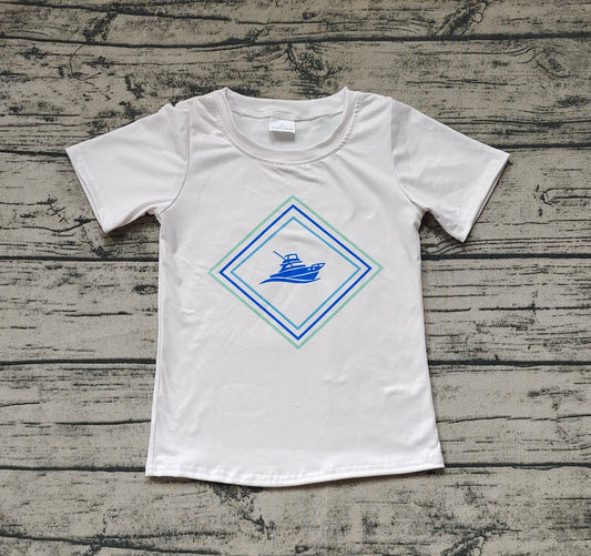 Baby Boys White Ship Short Sleeve Tee Shirts Tops