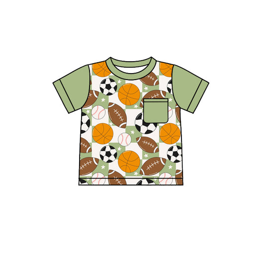 Baby Boys Green Sports Balls Pocket Tee Shirts Tops Preorder