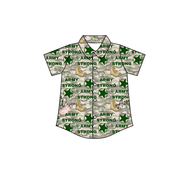 Baby Boys Green Army Camo Short Sleeve Buttons Tee Shirts Tops preorder