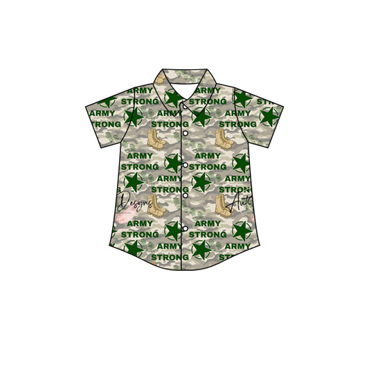 Baby Boys Green Army Camo Short Sleeve Buttons Tee Shirts Tops preorder