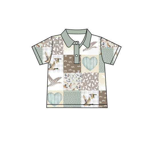 Baby Boys Short Sleeve Hearts Ducks Buttons Pullovers Tee Shirts Tops Preorder