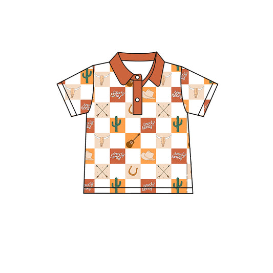 Baby Boys Short Sleeve Cow Cactus Buttons Pullovers Tee Shirts Tops Preorder