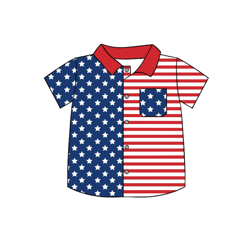 Baby Boys 4th Of July Stars Short Sleeve Pocket Tee Shirts Tops Preorder