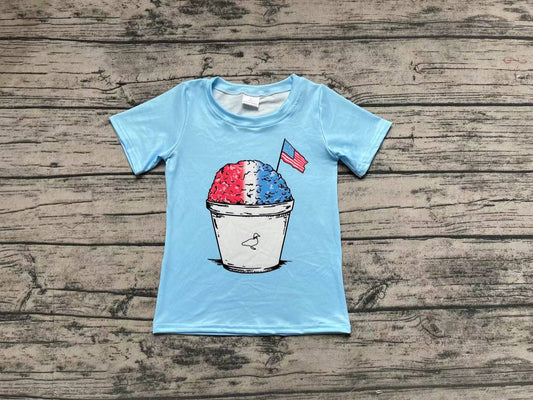Baby Boys Blue 4th Of July Sand Flag Short Sleeve Tee Shirts Tops Preorder