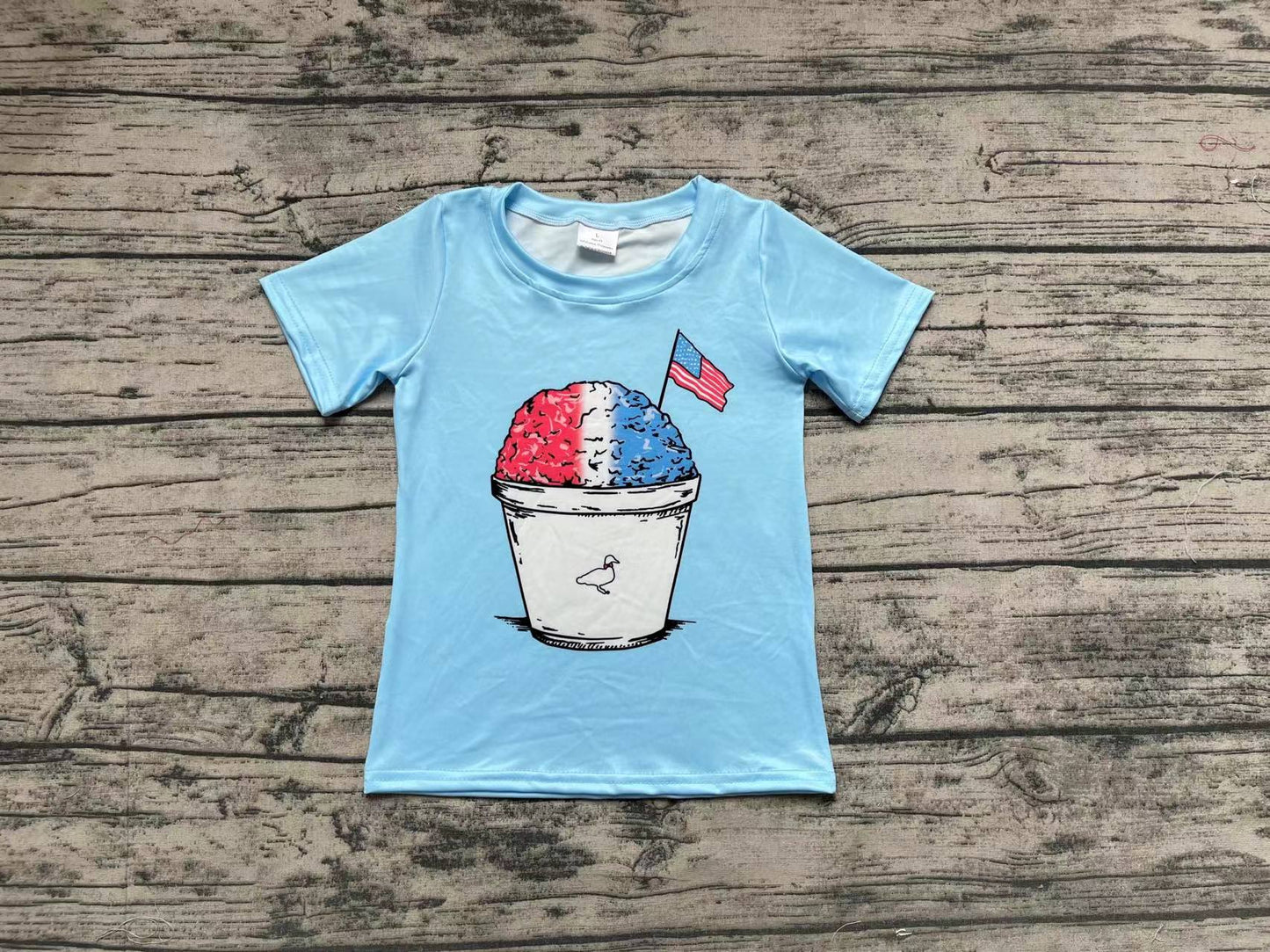 Baby Boys Blue 4th Of July Sand Flag Short Sleeve Tee Shirts Tops