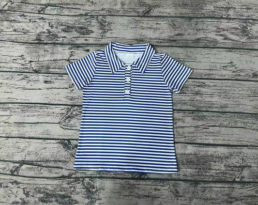 Baby Boys Blue Stripes Short Sleeve Buttons Tee Shirts Tops