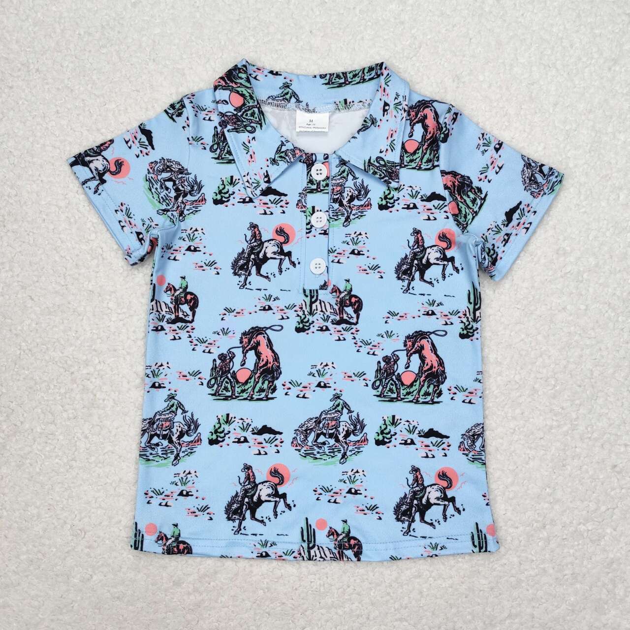 Sibling Baby Boys Western Horse Rodeos Cowboy Half Button Short Sleeves Polo Shirts Top