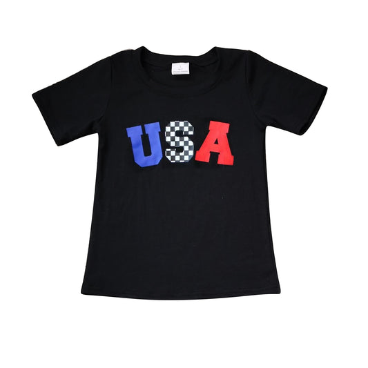 Baby Boys Black USA Short Sleeve 4th Of July Tee Shirts Tops Preorder