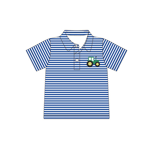 Baby Boys Stripes Tractor Short Sleeve Buttons Tee Shirts Tops Preorder